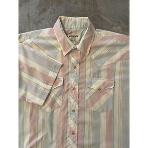 VTG Ruddock Shirt Mens XL Pastel Stripe Western Pearl Snap Short Sleeve Made USA